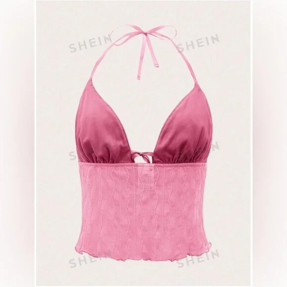 SHEIN icon tie front backless halter top size small pink - Picture 2 of 2